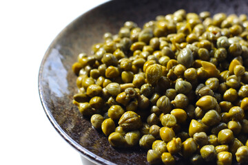 Capers in brine, small pickled flower buds