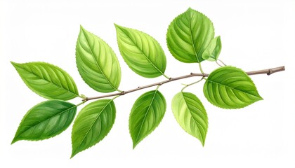 Obraz premium Realistic Green Leafy Branch Isolated on White Background