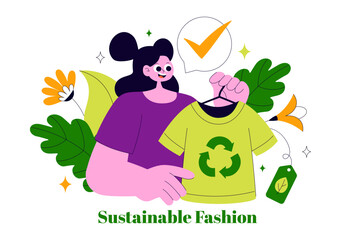 Sustainable Fashion Illustration Featuring Clothing Recycling with Green T-Shirt, Reuse, Reduce, Recycle and Eco-Friendly Concept in a Background