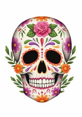  Day of the Dead Skull: A captivating, hand-drawn image of a beautifully decorated sugar skull, brimming with intricate patterns and floral accents, symbolizes the celebration of life and remembrance.