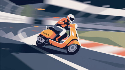 illustration of a scooter racer riding on a race track vector design template