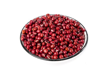Organic Red Adzuki Beans in Bowl on White Background