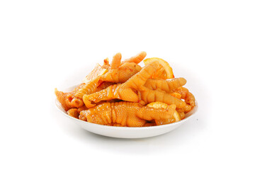 Spicy Pickled Chicken Feet with Chili Sauce on White Plate - Asian Cuisine Appetizer