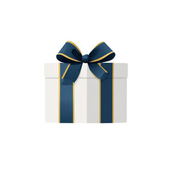 Elegant White Gift Box with Navy and Gold Ribbon