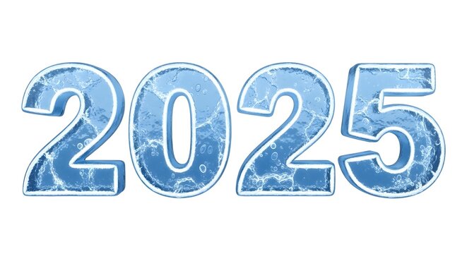 Frozen 3d numbers 2025 isolated on white background
