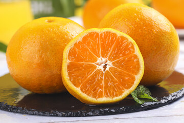 Fresh Orange Halves on Slate Board - Citrus Fruit Display