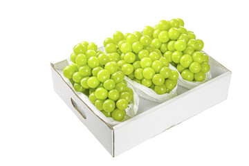 Fresh Green Grapes in White Gift Box on White Background
