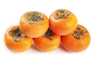 Fresh Fuping Persimmons on White Background - Crisp Orange Autumn Fruit Stock Photo