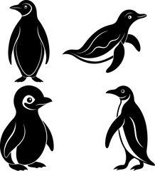 Obraz premium Penguin silhouette vector, Black silhouette of Penguin vector bundle logo illustration set, Penguin head art, Penguin vector illustration