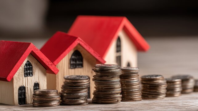 House and pile of coins representing business rent equity calculator as a visual tool for financial planning