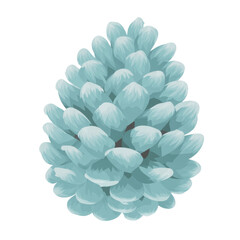 Serene Aqua Pine Cone Botanical Illustration