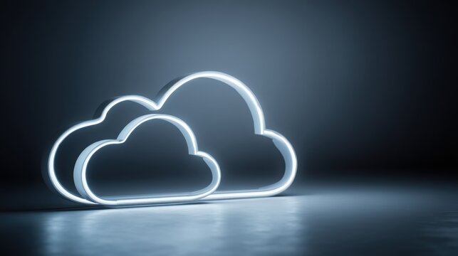 Cloud with neon light representing cloud computing icon concept for storing and working with data in modern technology