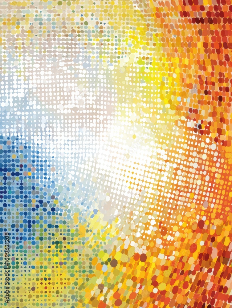 Poster colorful abstract pattern created with dots showcasing a blend of vibrant hues representing warmth a