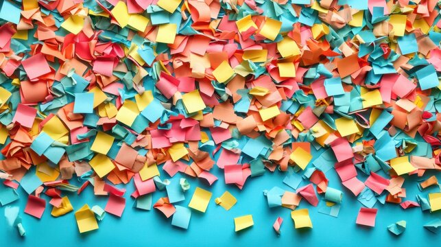 Colorful paper pieces stacked together to form a dashboard of sticky notes for creative project management and planning