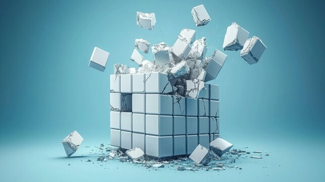 Cracked white box with chart graph emerging against a blue background representing growth and opportunity