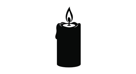 a single black candle with a bright flame glowing