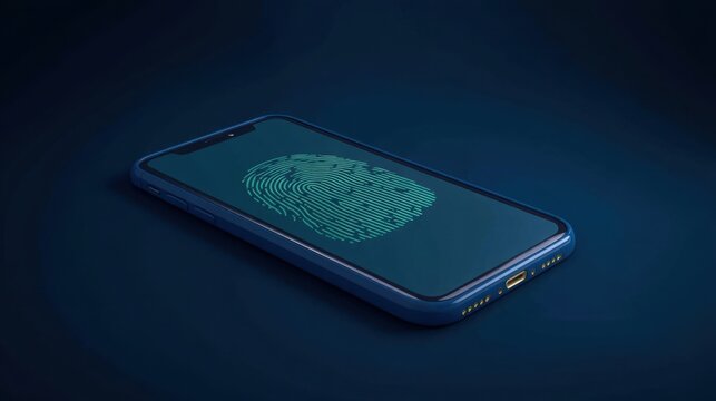 Smartphone displaying a fingerprint illustrating touch id feature for global secure access in digital devices
