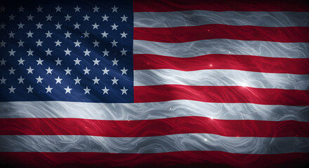 Obraz premium Echoes of the Sentinel – Abstract Living American Flag of Sound and Light