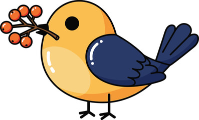 Cartoon bird holding berry branch—perfect for children’s content, nature design, educational themes, and seasonal or decorative illustrations.