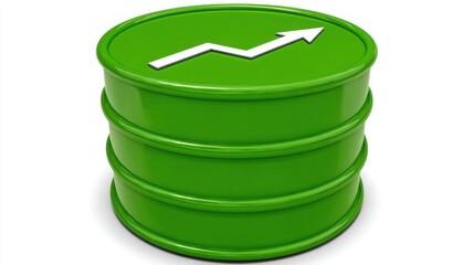 Green oil barrel with white arrow symbol representing eco-friendly solutions in the energy sector and resource management
