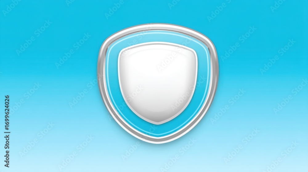 Poster shield icon set against a blue background illustrating concepts of protection and security in modern