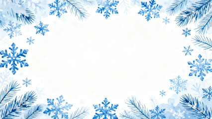 Blue Snowflake and Pine Branch Border Design