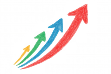 Four colorful upward trending arrows, suggesting growth and positive momentum, are drawn on a transparent background
