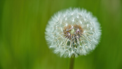Fototapeta premium Close-up of delicate white dandelion seed head showing fine fragile details.