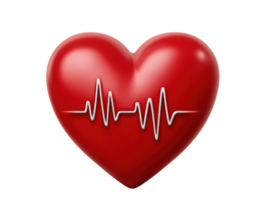 Red heart with heartbeat wave medical symbol health care concept glossy surface love cardiology emotional wellness isolated on transparency background
