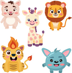 Five cute animals vector isolated
