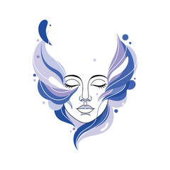 Dreamy Woman Face With Blue Floral Flair