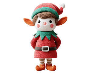 3D Render Full-Body Elf on the Shelf - Red Outfit with Green Belt, White Eyes, Orange Ears, Transparent Background
