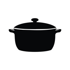 Black silhouette of a covered cooking pot on a white background, pot with lid silhouette vector illustration