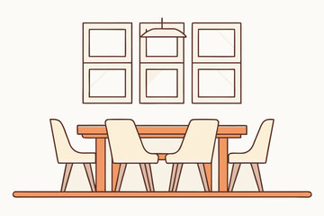 Dining Table with Four Chairs and Pendant Light and Wall Art Keywords: dining, table, chairs, furniture