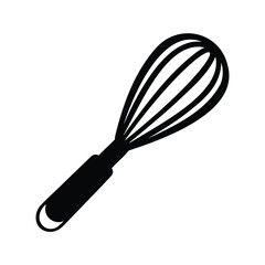 Black and white minimalist illustration of a kitchen whisk for cooking projects, whisk silhouette vector illustration