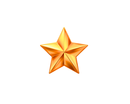 Golden five pointed star isolated on transparent background