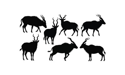 Naklejka premium Seven black antelope silhouettes on white background
