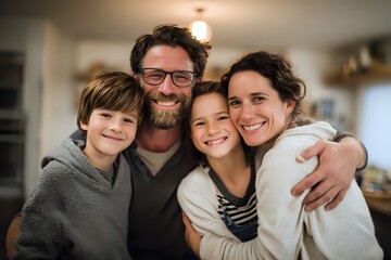 Fototapeta premium Family Embracing, Representing Insurance Security