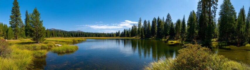 Obraz premium Serene lake reflection yosemite national park hdr panoramic landscape tranquil environment wide-angle view nature's beauty