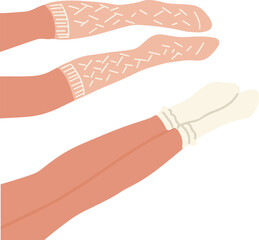 Two couple women legs on the floor up view flat style with cup on white