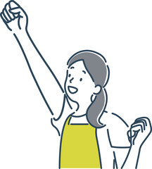 楽しく仕事をする若い笑顔の女性保育士のシンプルな線画イラスト素材