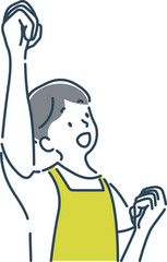 楽しく仕事をする若い笑顔の男性保育士のシンプルな線画イラスト素材