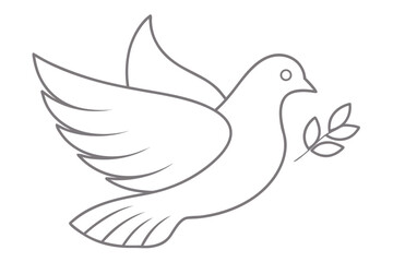 Obraz premium Outline Drawing of a Dove of Peace Carrying an Olive Branch bird symbol