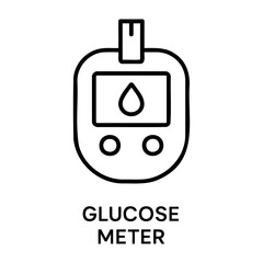 Medical equipment icon a simple line drawing of a glucose meter with a blood drop on the screen shown clearly