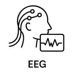 Medical equipment icon illustration of eeg monitoring with electrodes on a head and waveform display device