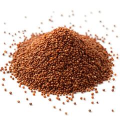 Heap of finger millet (ragi) grains isolated on white background, showcasing their tiny, round texture and nutritious,