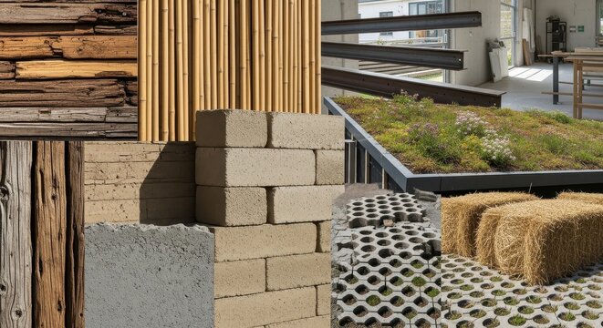 Sustainable Building Materials Collage showcasing Eco Friendly Construction options Texture Pattern