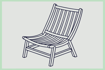Fototapeta premium Outline Drawing Of A Slatted Wooden Deck Chair On A Light Grey Background lounge chair outdoor