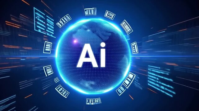 Blue digital technology background with binary code and global data concept - Powered by Adobe