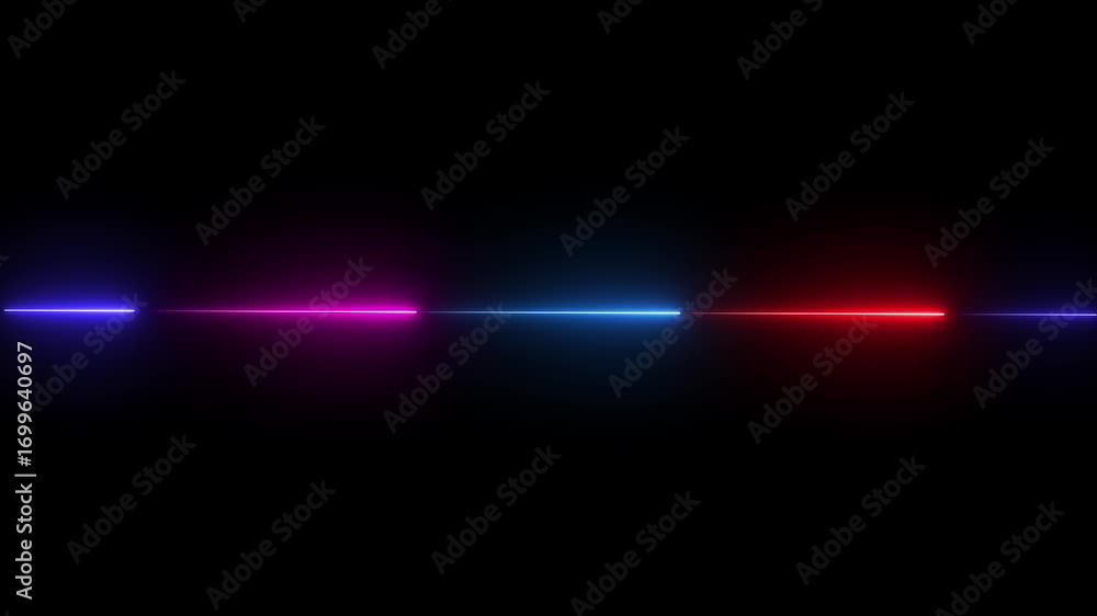Poster animation of glowing horizontal neon lines streaming across on the screen, seamless looping. straigh